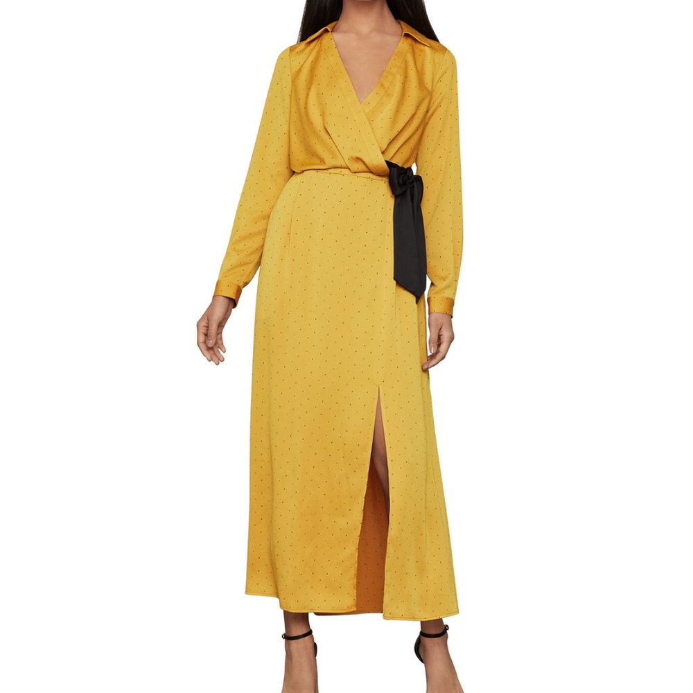 BCBG long satin polka dot dress